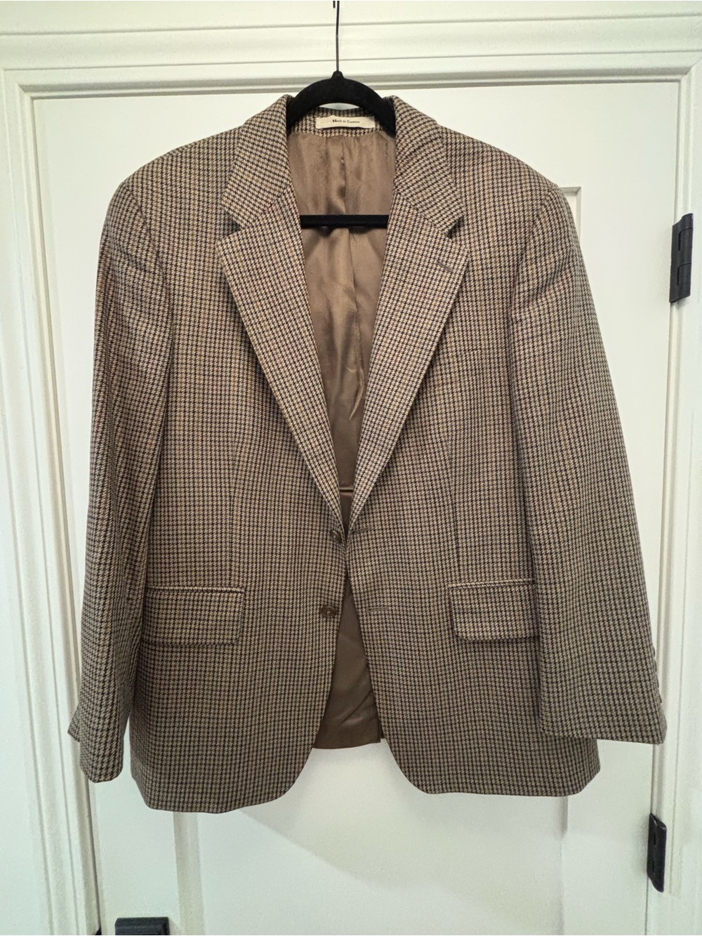 Vtg Chaps Ralph Lauren Silk Wool Houndstooth Blazer Sport Coat 42S Brown Canada